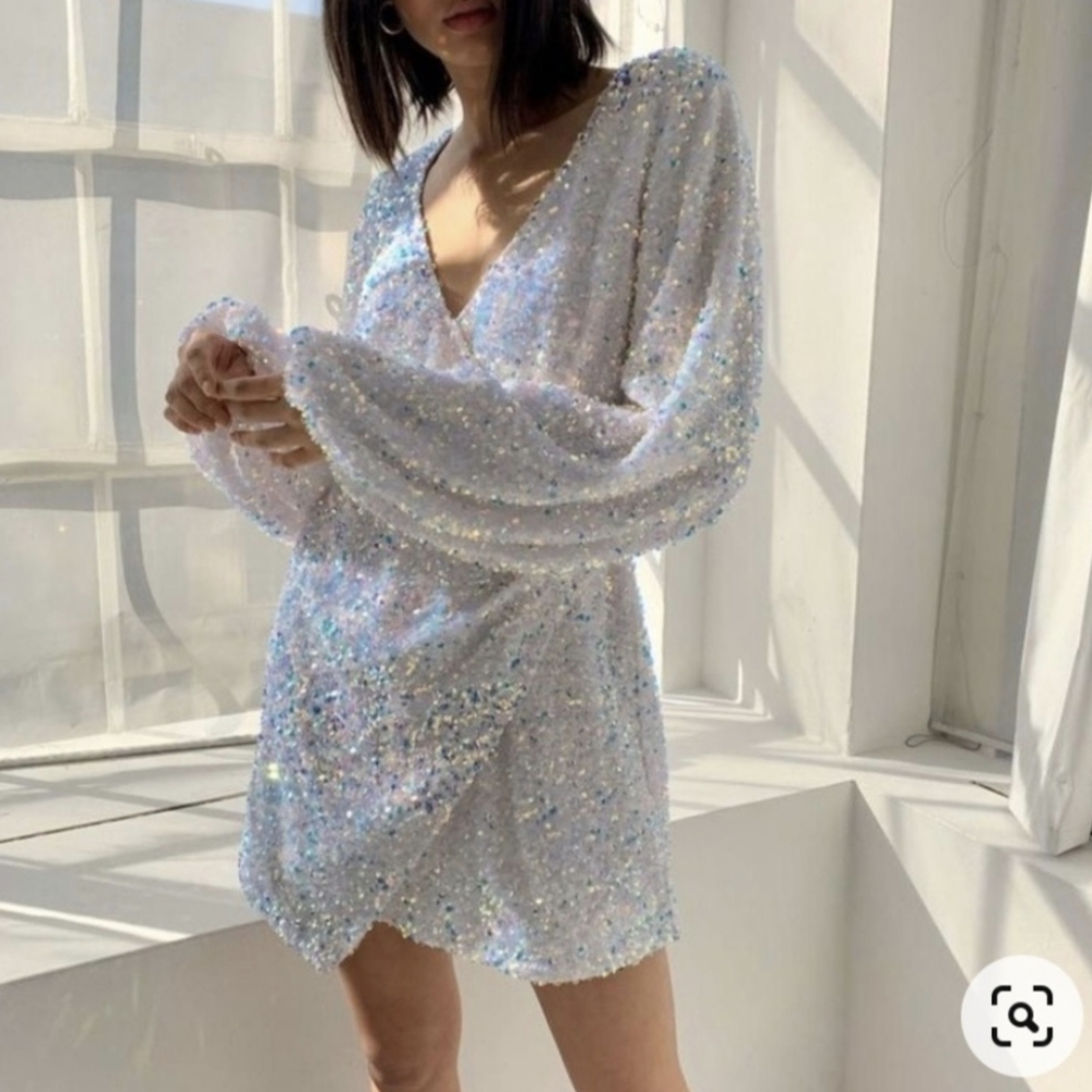 Choosy Iridescent Draped Sequin Cocktail Party Dress XS
